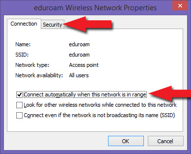 eduroam Wireless Network Properties