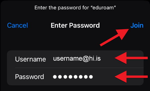 Type in email-address and password and click Join