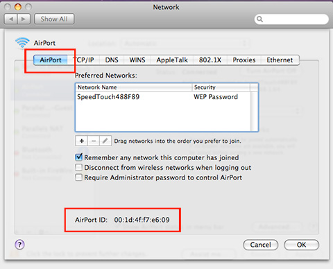 Network - AirPort - Advanced - Airport ID