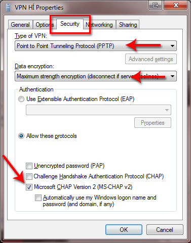 VPN Properties - Security