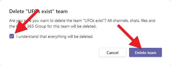 Click "Delete team"