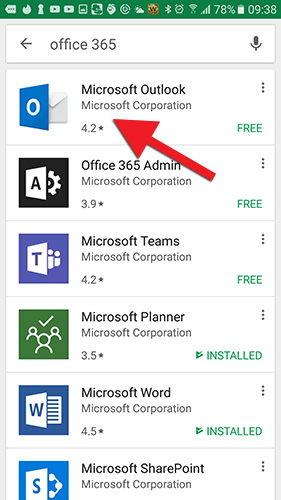 Finnið Microsoft Outlook í Google Play