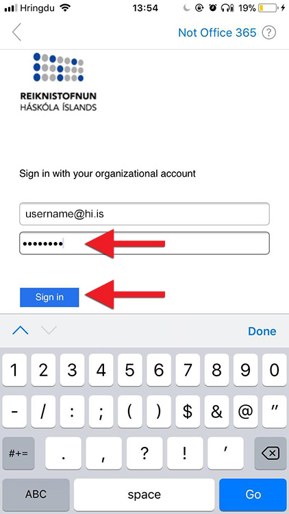 Enter your Ugla password and click "Sign in":