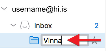 The new folder appears below your inbox. Click it once to be able to name it: