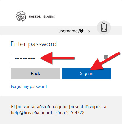 Enter your password and click "Sign in":