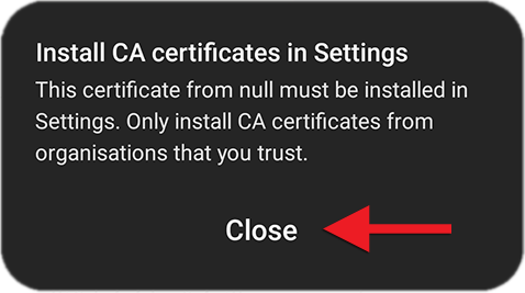 Install CA certificates in Settings