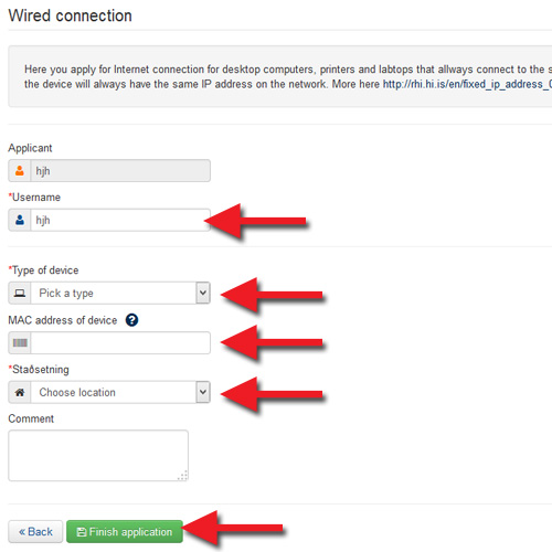 Wired connection application