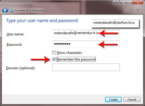 Type your user name and password