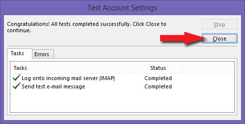 Test Account Settings - Close